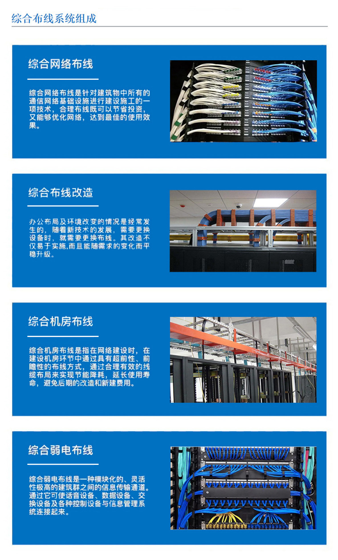 3科技園,工業(yè)園,商業(yè)園,產(chǎn)業(yè)園,農(nóng)業(yè)園,物流園等園區(qū)綜合布線，囊括園區(qū)網(wǎng)絡(luò)布線，綜合布線改造，機(jī)房布線,弱電布線等，布線是整個系統(tǒng)的基礎(chǔ)和關(guān)鍵環(huán)節(jié)，其質(zhì)量直接影響系統(tǒng)的穩(wěn)定性、可靠性和可擴(kuò)展性。